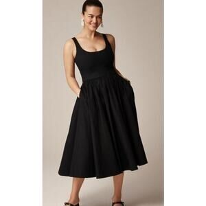 J Crew Womens Sz 4 Fit and Flare Midi Dress in Cotton Poplin Pockets Black CA665